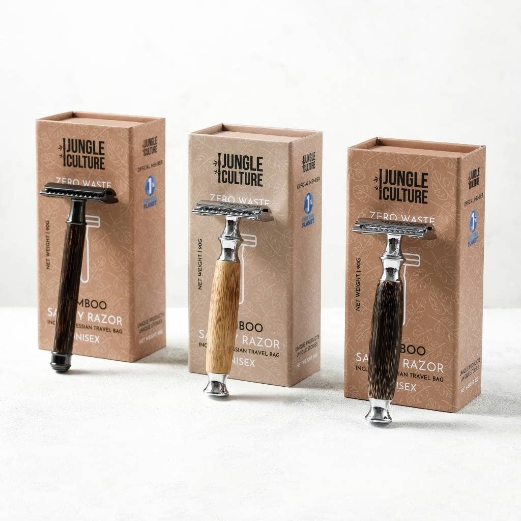 Bamboo Safety Razor - Unisex Eco-Friendly Razors, Zero Waste: Thin Handle / Light Wood Tone