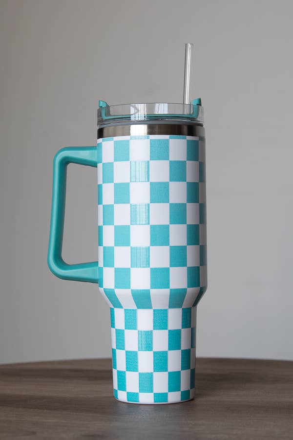 Checkered 40oz Tumbler: Teal