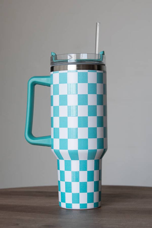 Checkered 40oz Tumbler: Teal