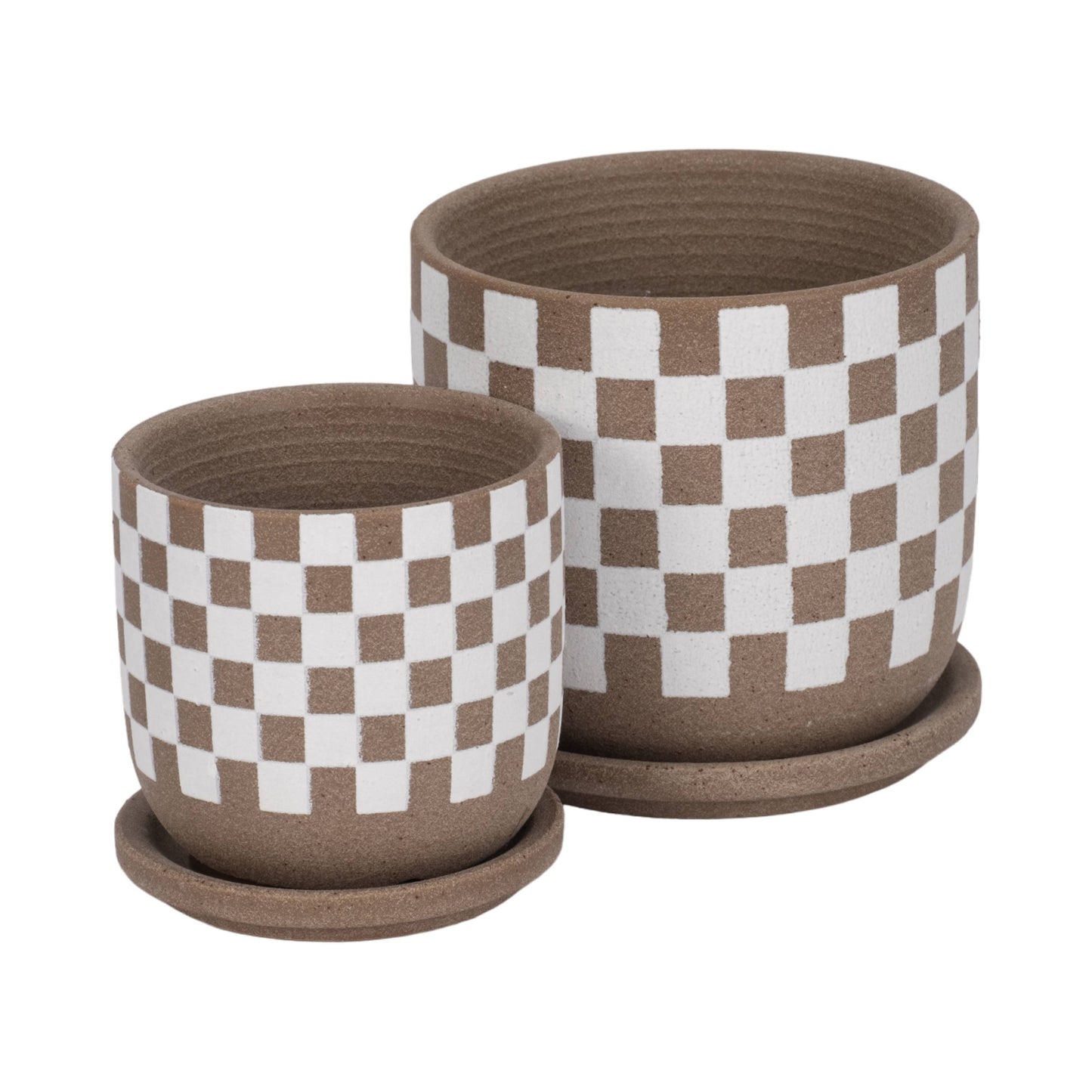 Ceramic Checkerboard Planters Set of 2 - Brown, 5/6 in.