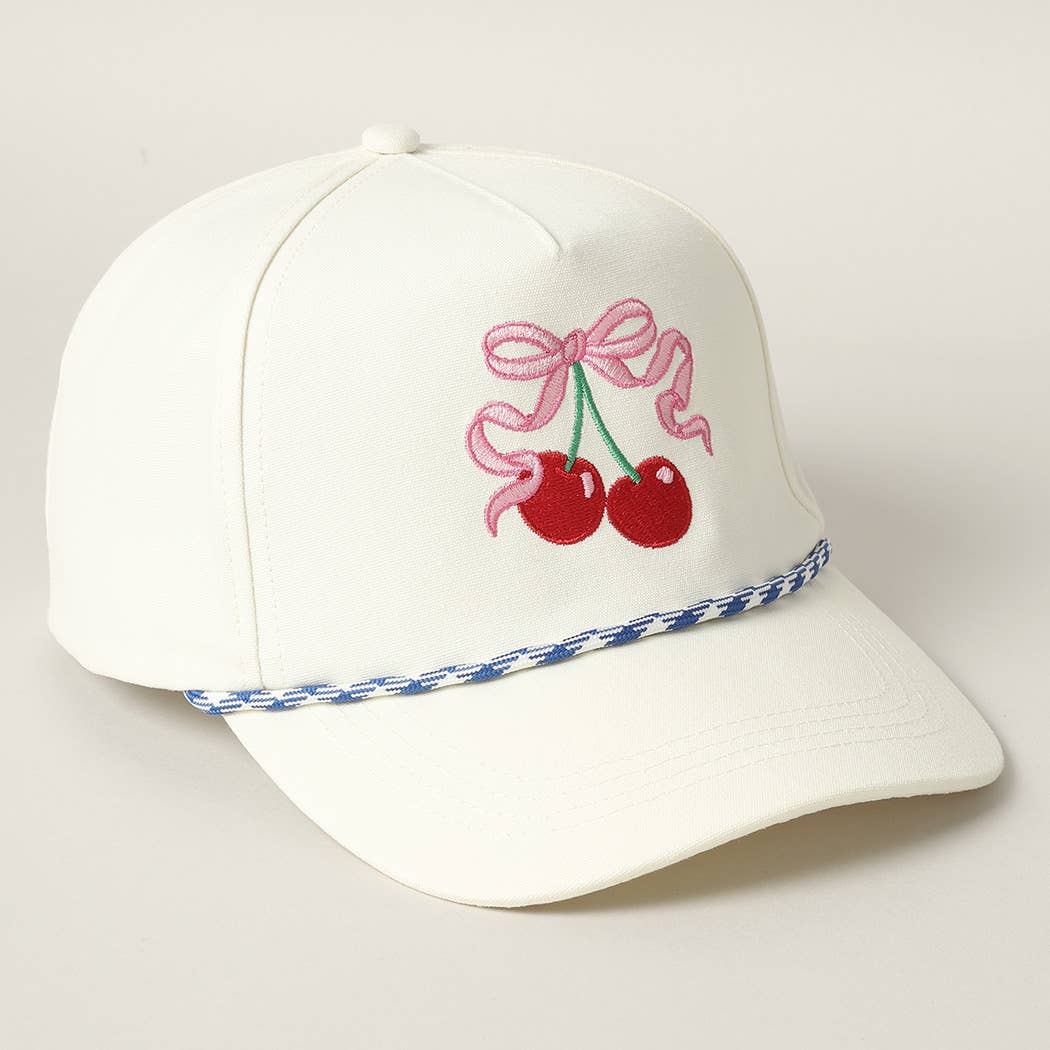 Cherry Ribbon Image Embroidery 5 Panel Trucker Hat: Green / ONE SIZE