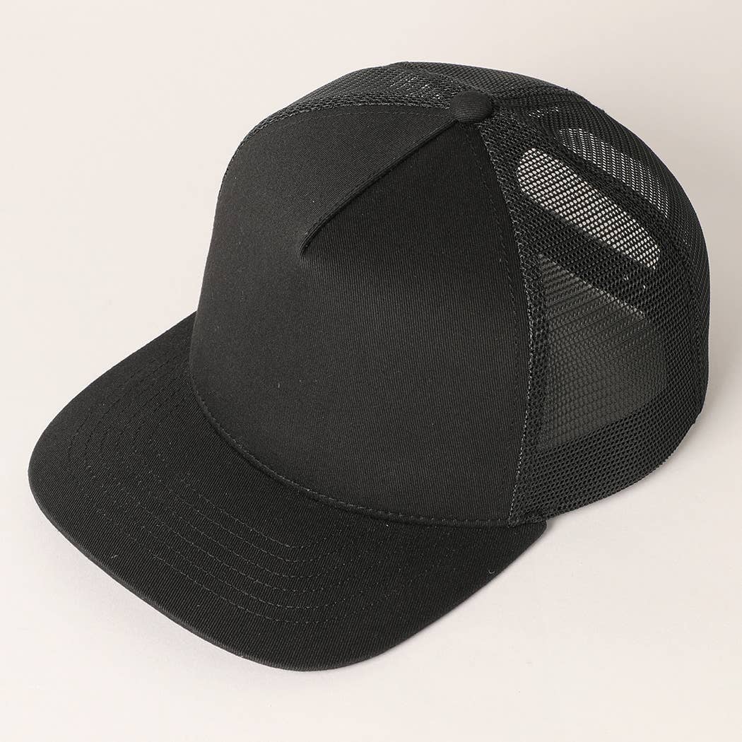 Solid Color Cotton Trucker Hat with Mesh Back: DARK BROWN / ONE SIZE