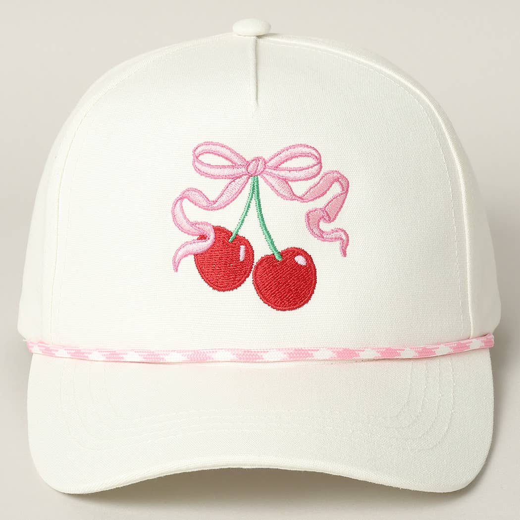 Cherry Ribbon Image Embroidery 5 Panel Trucker Hat: Green / ONE SIZE