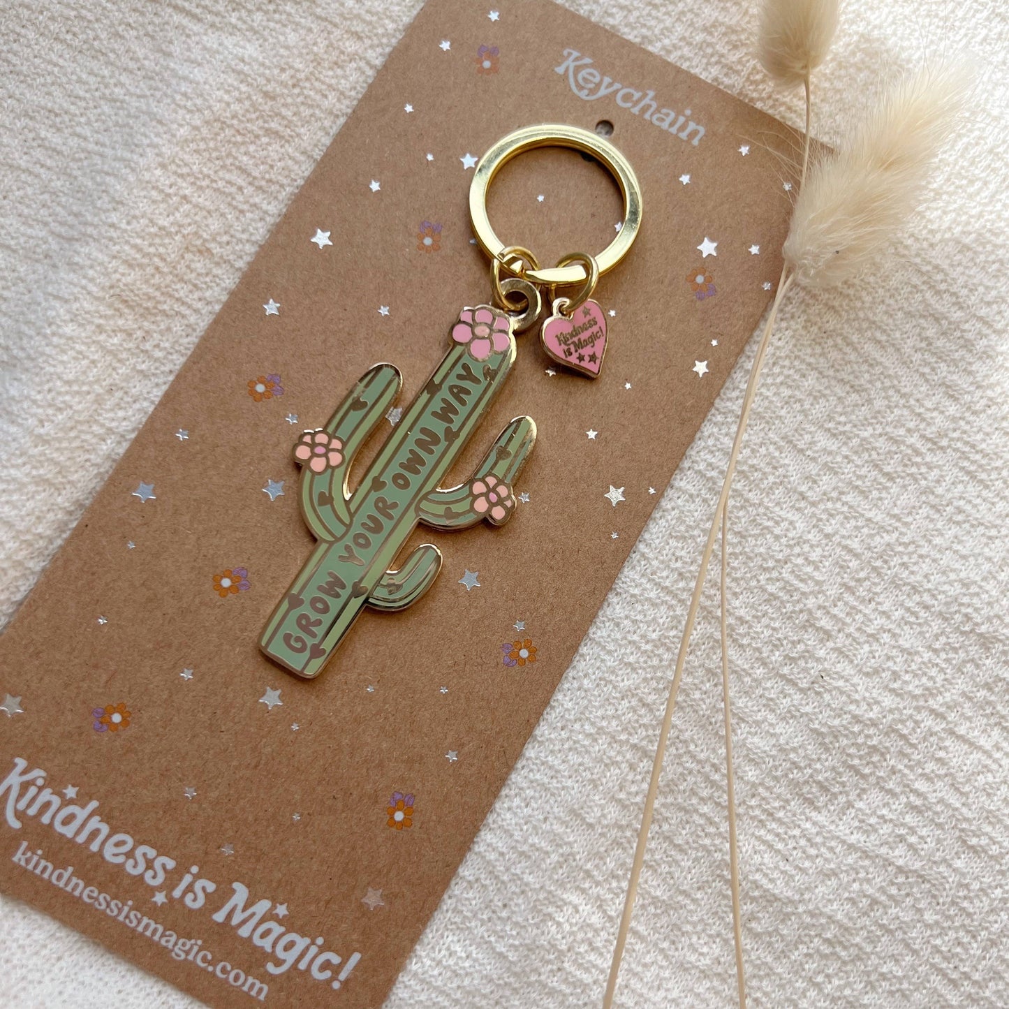 Grow Your Own Way Cactus Enamel Keychain: Unpackaged