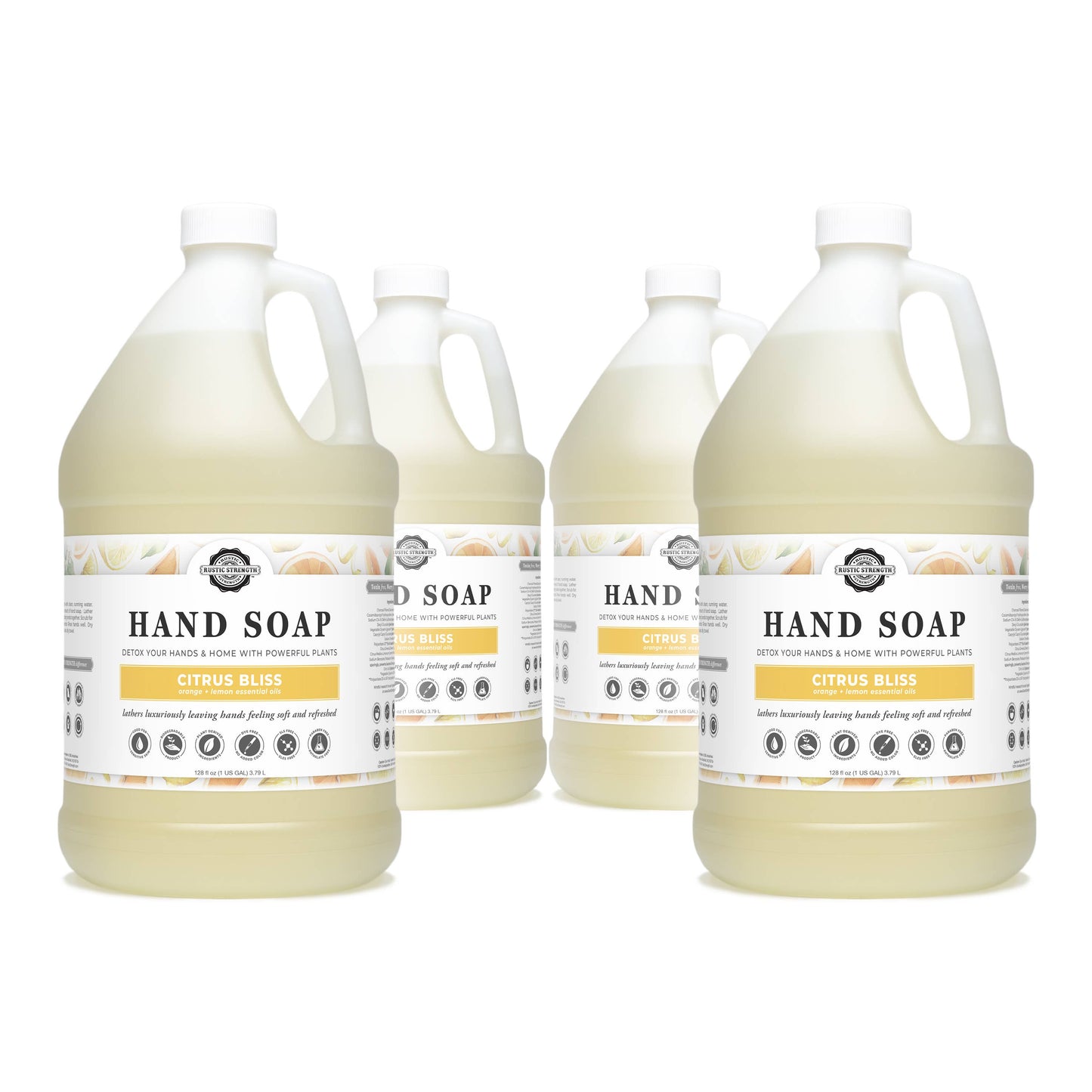 Plant-Based Hand Soap Non-Drying Hypoallergenic Sensitive refill bulk: Citrus Bliss (lemon/orange) / Gallon Glass Jug