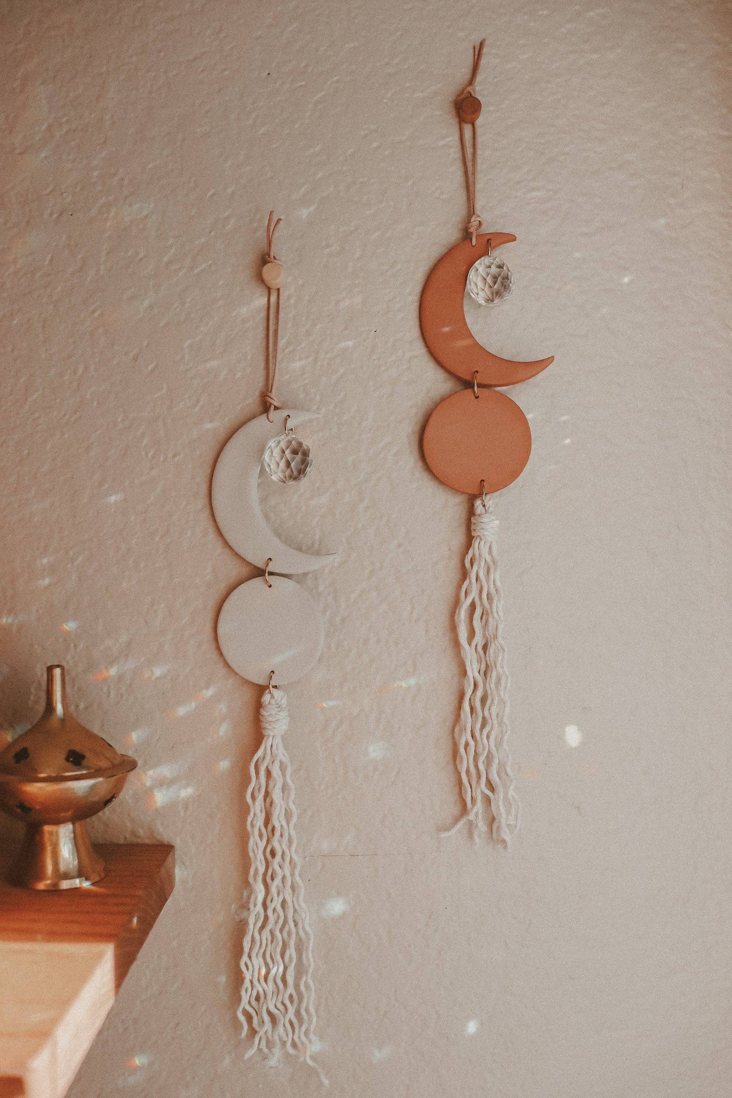 Crescent Moon Clay Sun Catcher in Terracotta and Stone: Terracotta