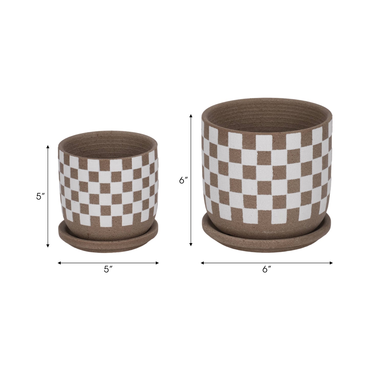 Ceramic Checkerboard Planters Set of 2 - Brown, 5/6 in.