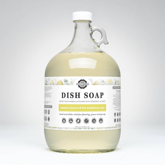 Dish Soap | Sulfate Free - Soft on Skin | Powerful Cleaner: Lemon/Eucalyptus / Bulk Refill Glass Gallon Jug