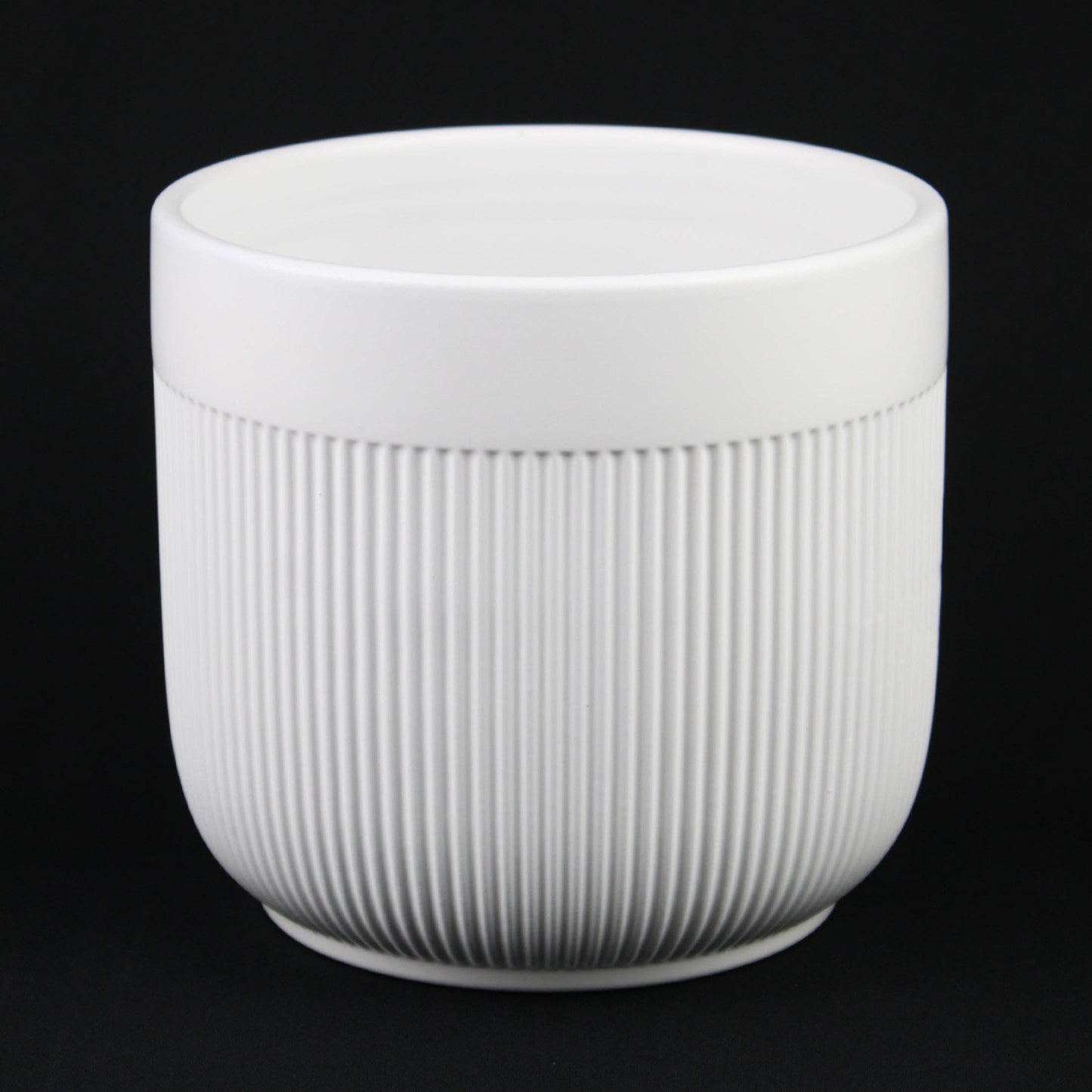 5.5 Inch White Stoneware Planter Pot with Vertical Line Texture