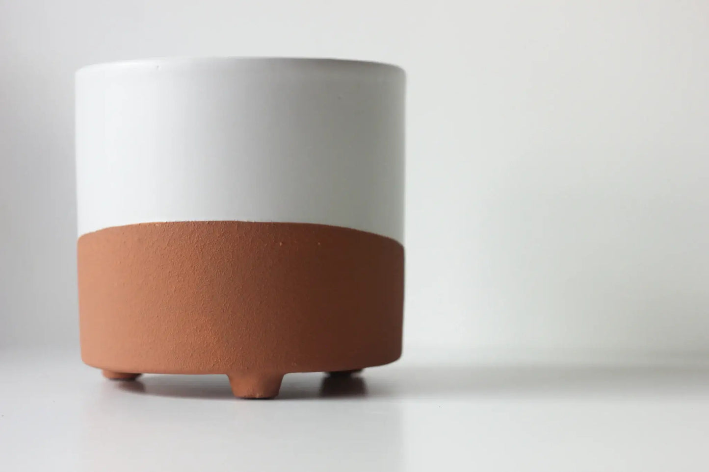 Large Terracotta and White Footed Boho Minimal Planter Pot: 7"