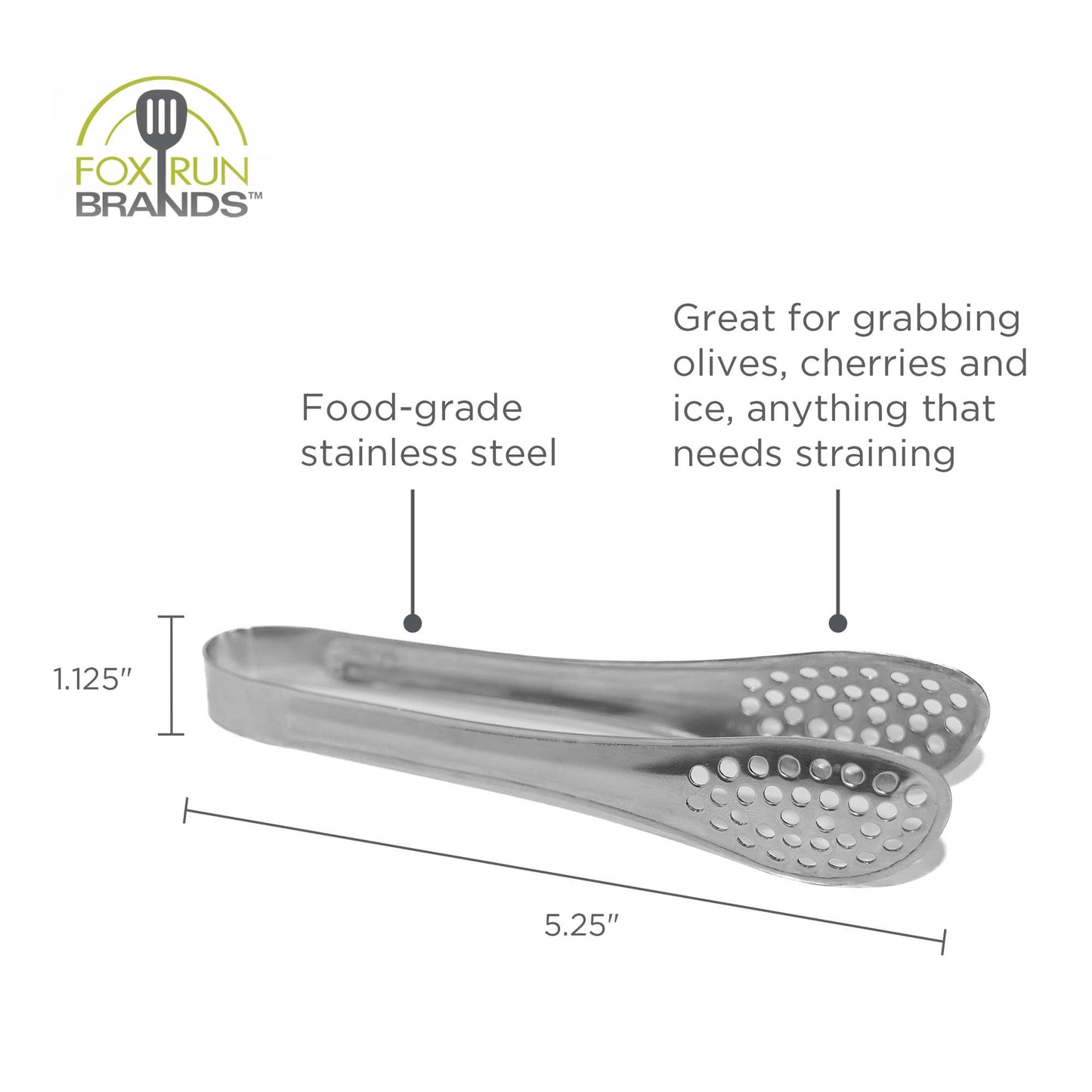 Fox Run Stainless Steel Mini Straining Tongs, 5"