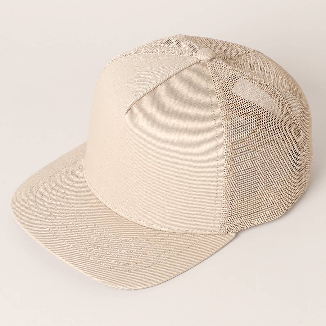 Solid Color Cotton Trucker Hat with Mesh Back: DARK BROWN / ONE SIZE