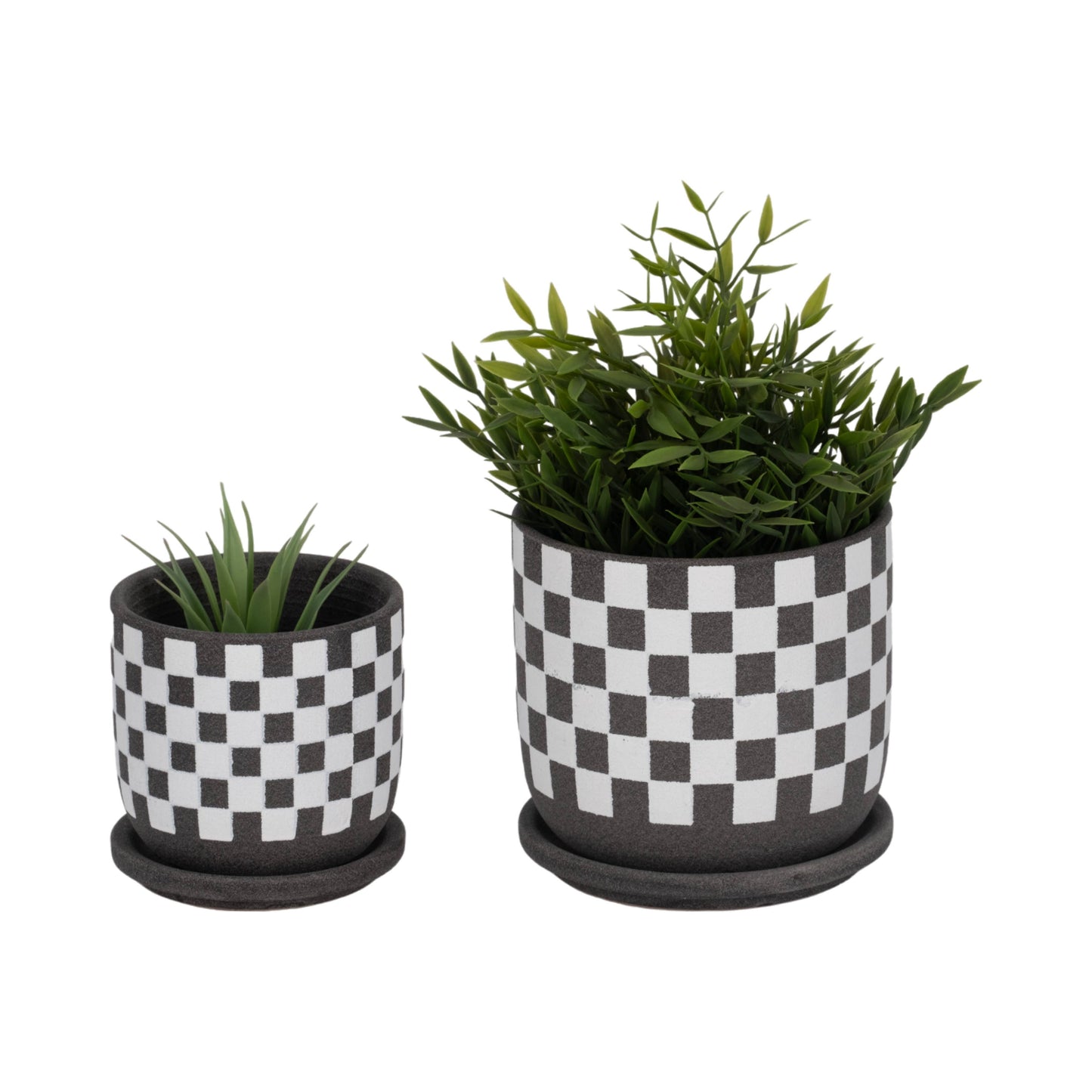 Ceramic Checkerboard Saucer Planters Set - Brown, 5/6 in.