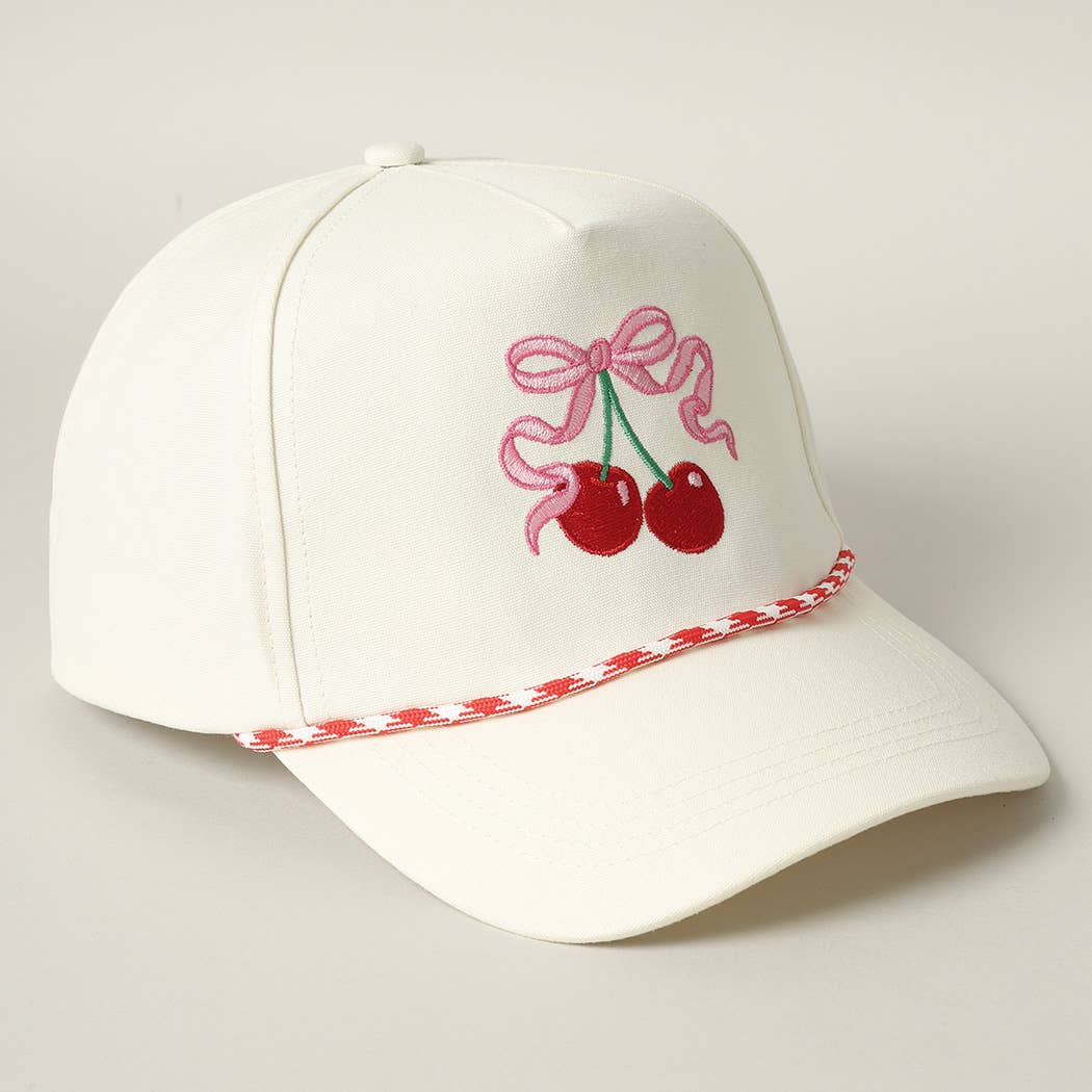 Cherry Ribbon Image Embroidery 5 Panel Trucker Hat: Green / ONE SIZE