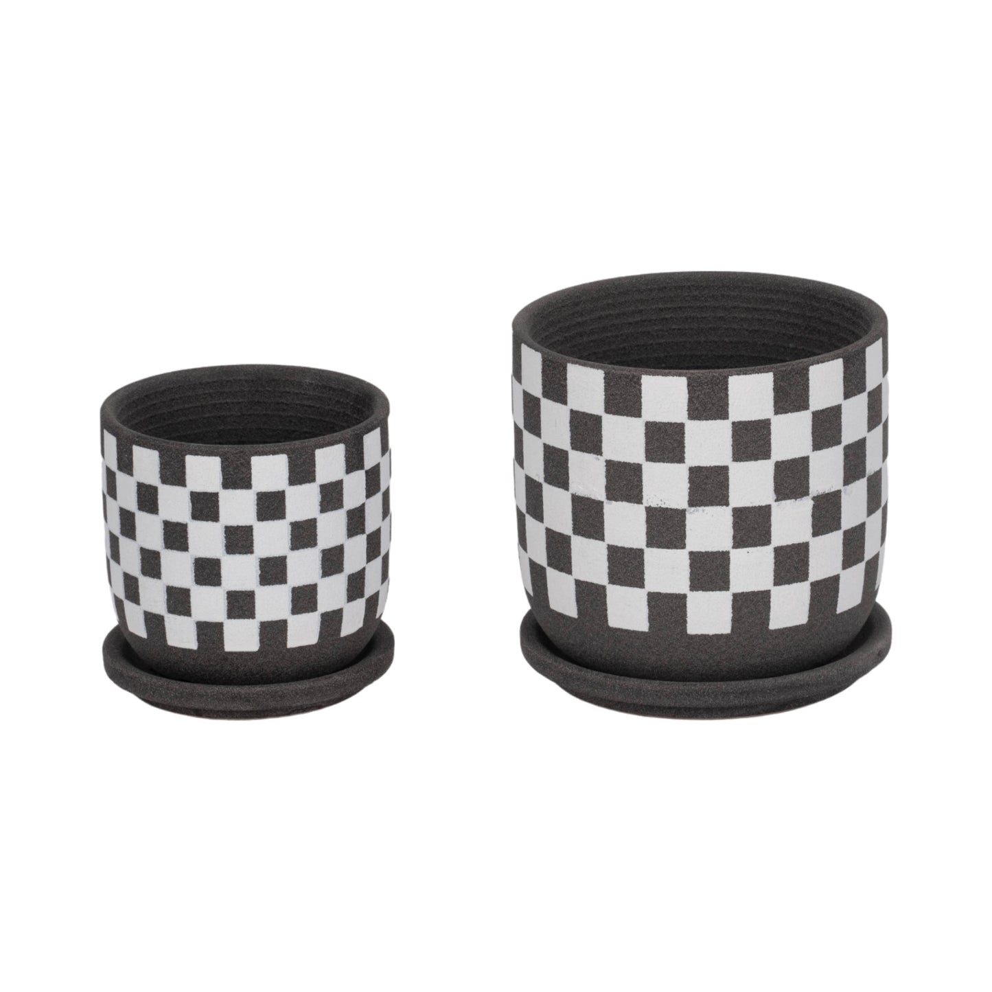 Ceramic Checkerboard Saucer Planters Set - Brown, 5/6 in.