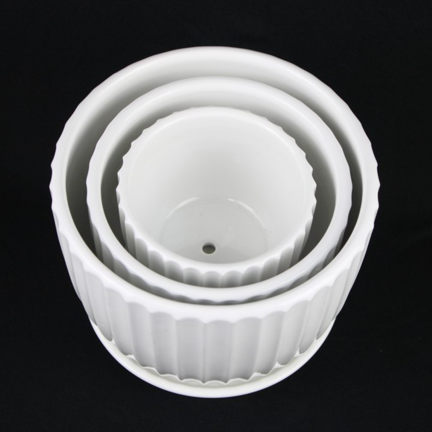 4.2 inch White Ceramic Planter Pot Set with Vertical Fluted Design & Matching Saucers