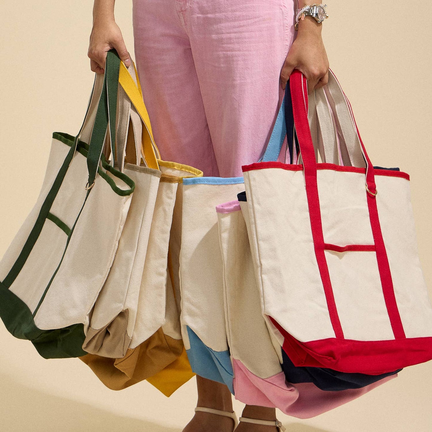 Ecofriendly Cotton Canvas Carry Tote with Charm Holder: Taupe / One size / 5DG78048