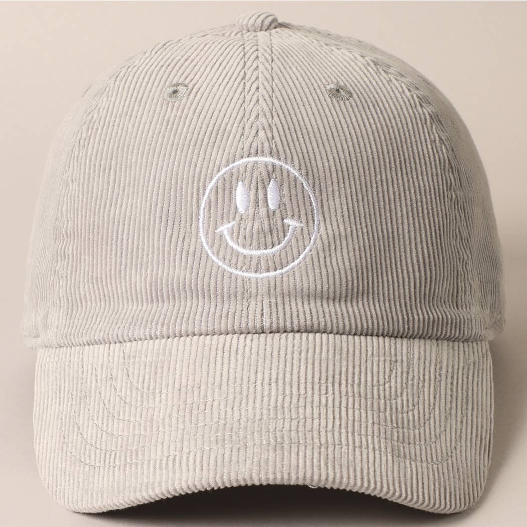 Happy Face Embroidered Corduroy Baseball Cap: LIGHT PINK / ONE SIZE