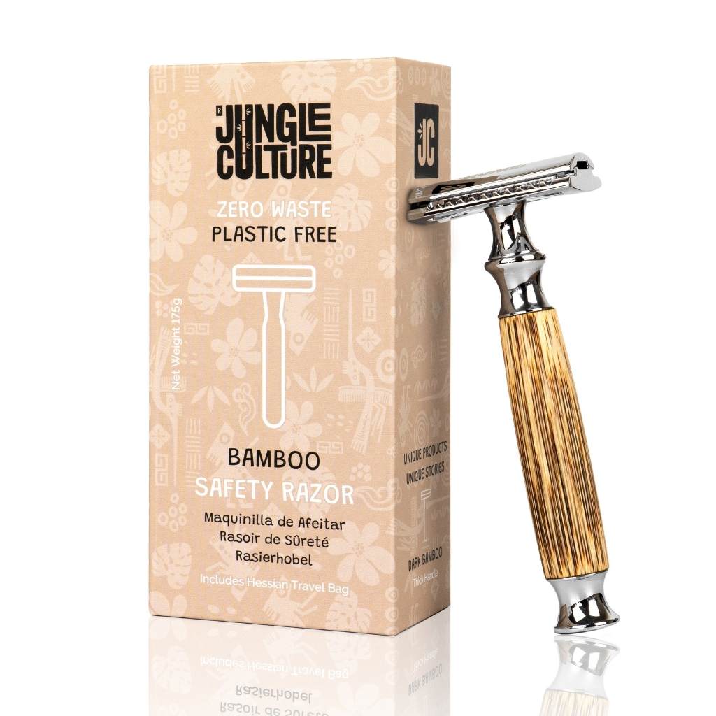 Bamboo Safety Razor - Unisex Eco-Friendly Razors, Zero Waste: Thin Handle / Light Wood Tone