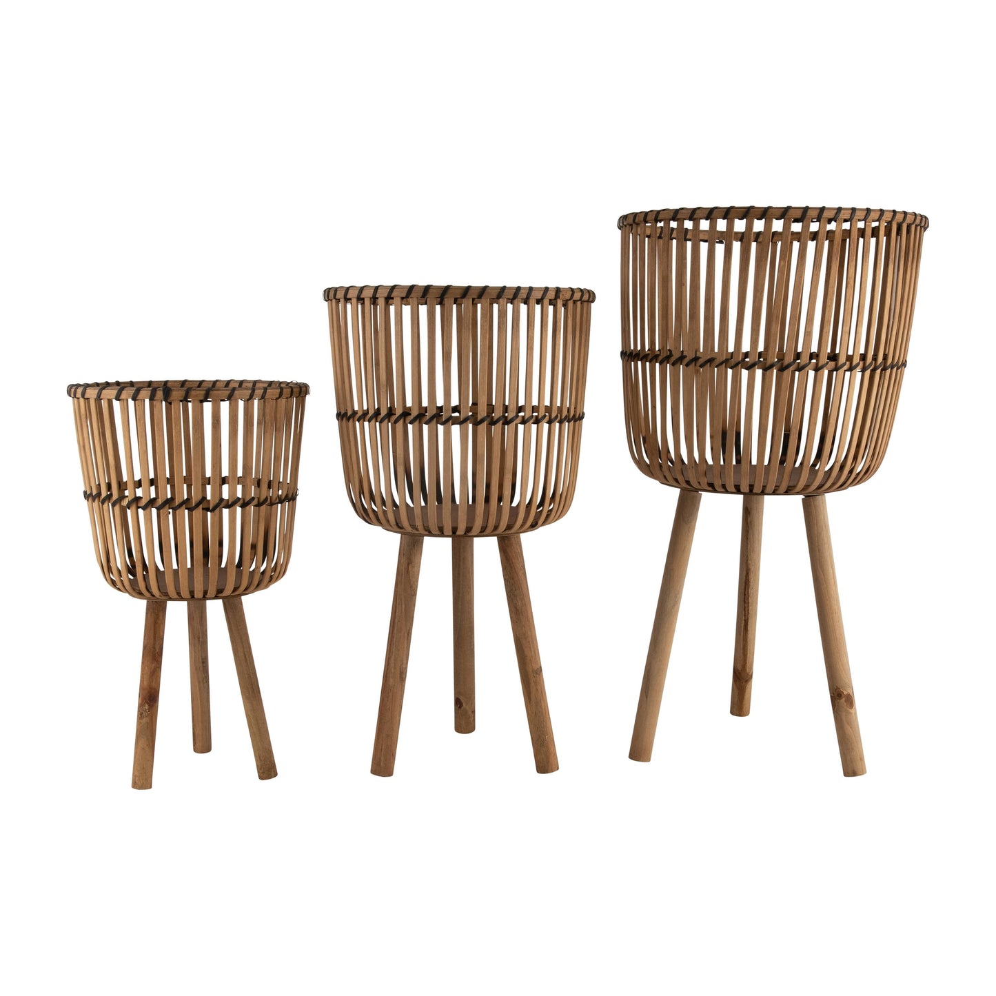 Bamboo Weave Footed Planters Set of 3 - Brown, 11/13/15 in.