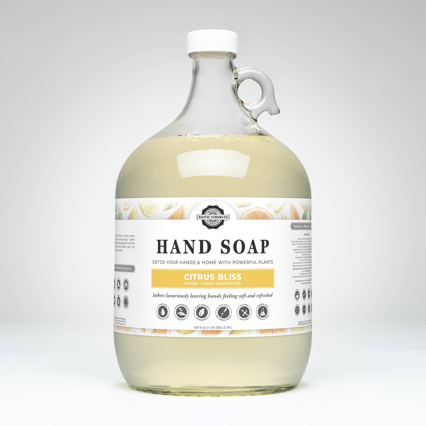 Plant-Based Hand Soap Non-Drying Hypoallergenic Sensitive refill bulk: Citrus Bliss (lemon/orange) / Gallon Glass Jug