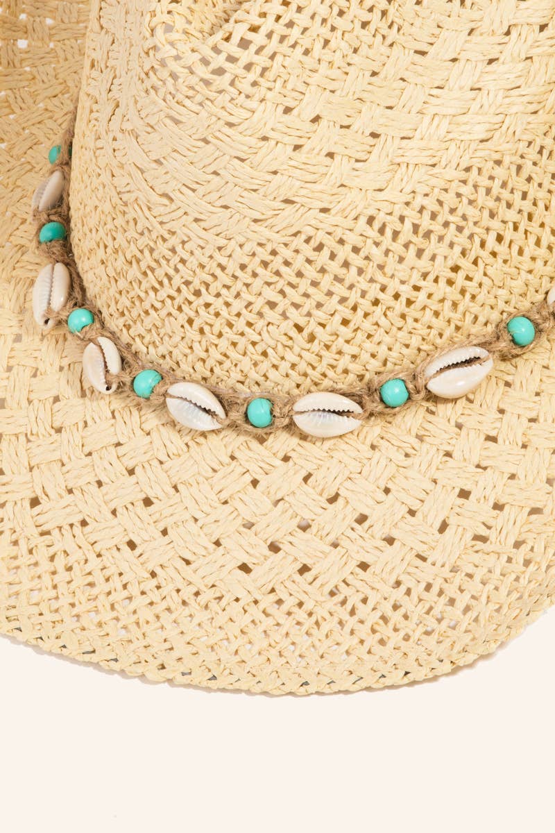 Straw Braided Cowrie Shell Western Cowboy Hat: IV