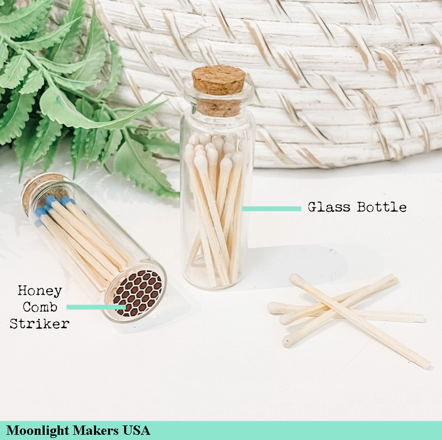 Fancy Safety Matches in Glass Vial - 8 COLORS - (MV20): White