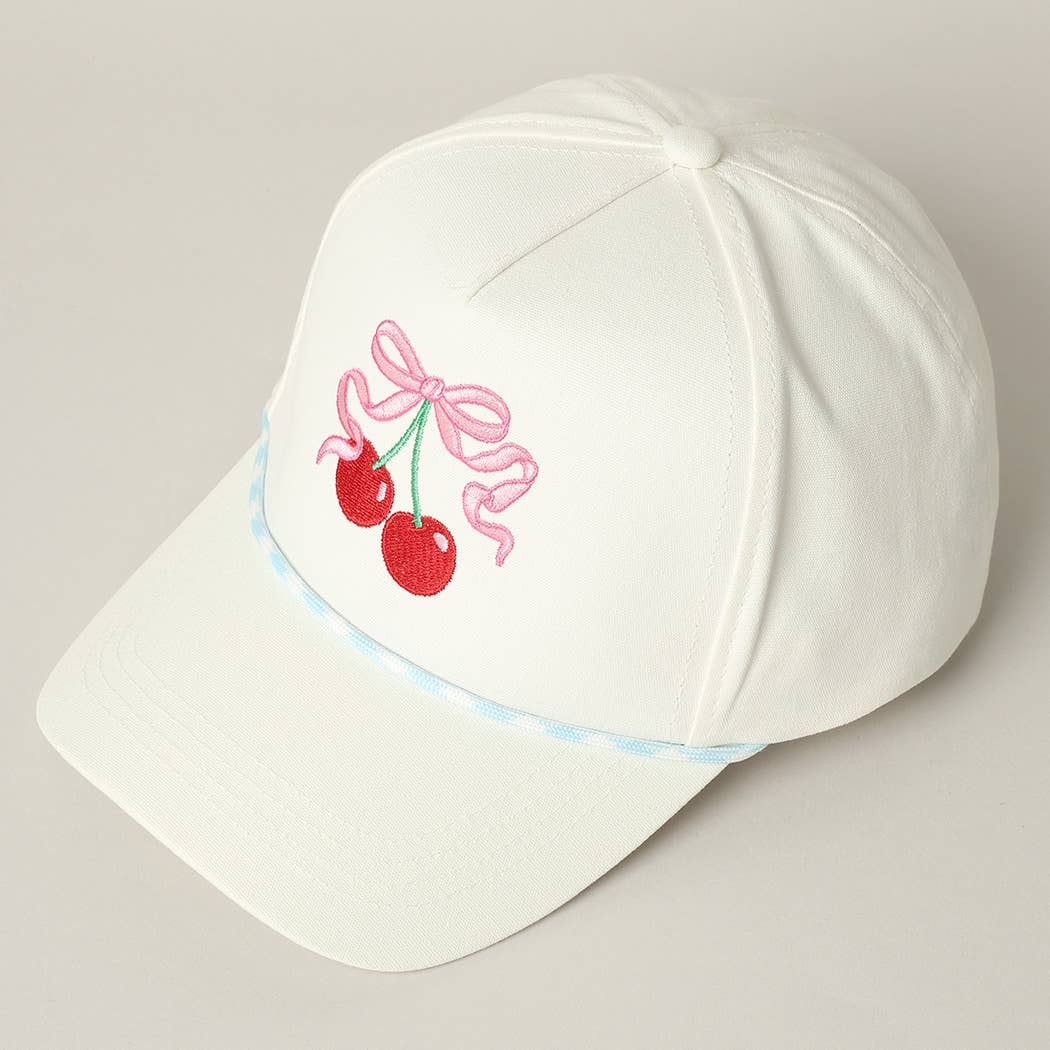 Cherry Ribbon Image Embroidery 5 Panel Trucker Hat: Green / ONE SIZE