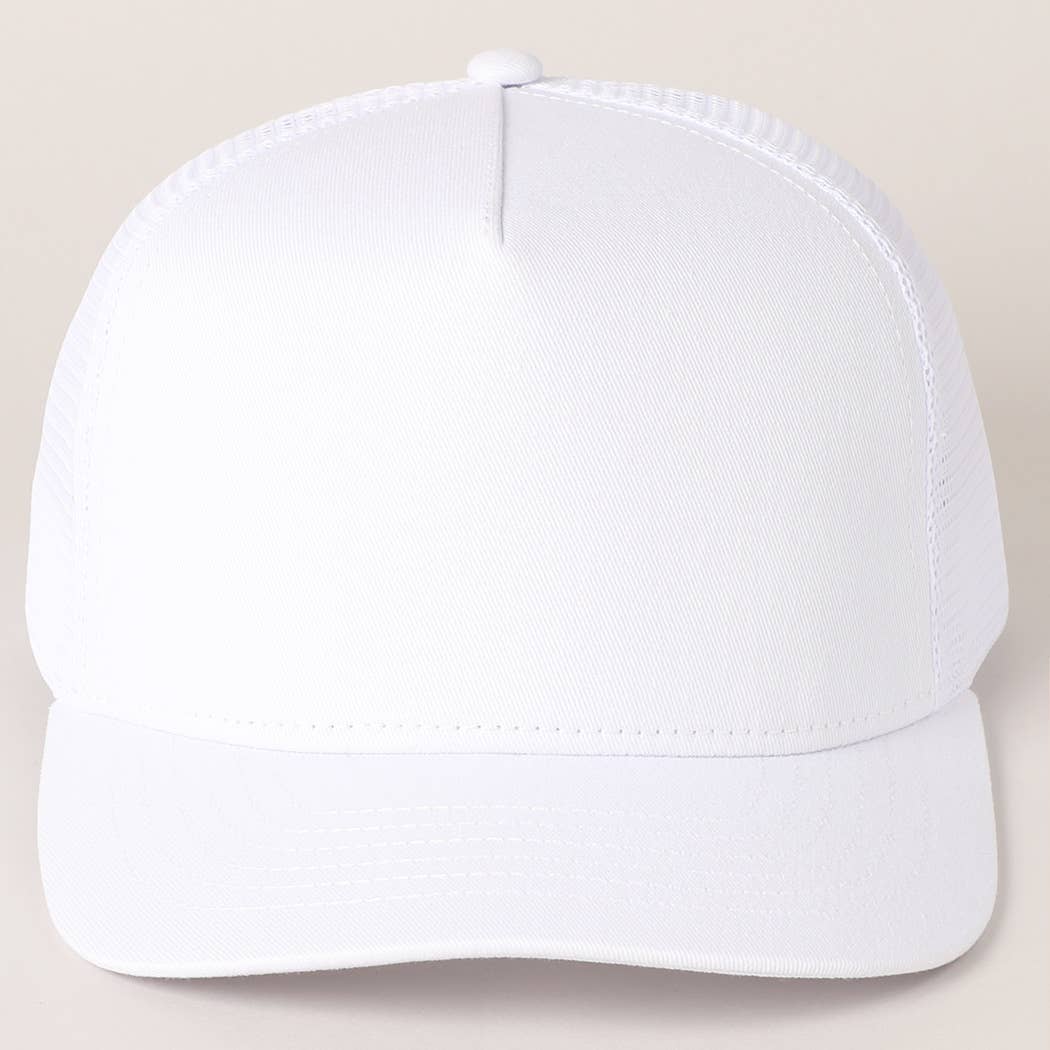 Solid Color Cotton Trucker Hat with Mesh Back: DARK BROWN / ONE SIZE