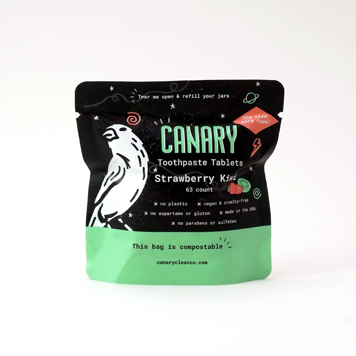 Strawberry + Kiwi Toothpaste Tablets: 2 month supply jar - 126 tablets