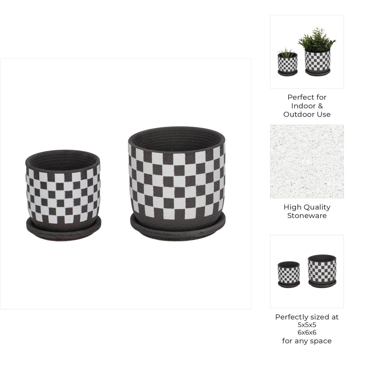 Ceramic Checkerboard Saucer Planters Set - Brown, 5/6 in.