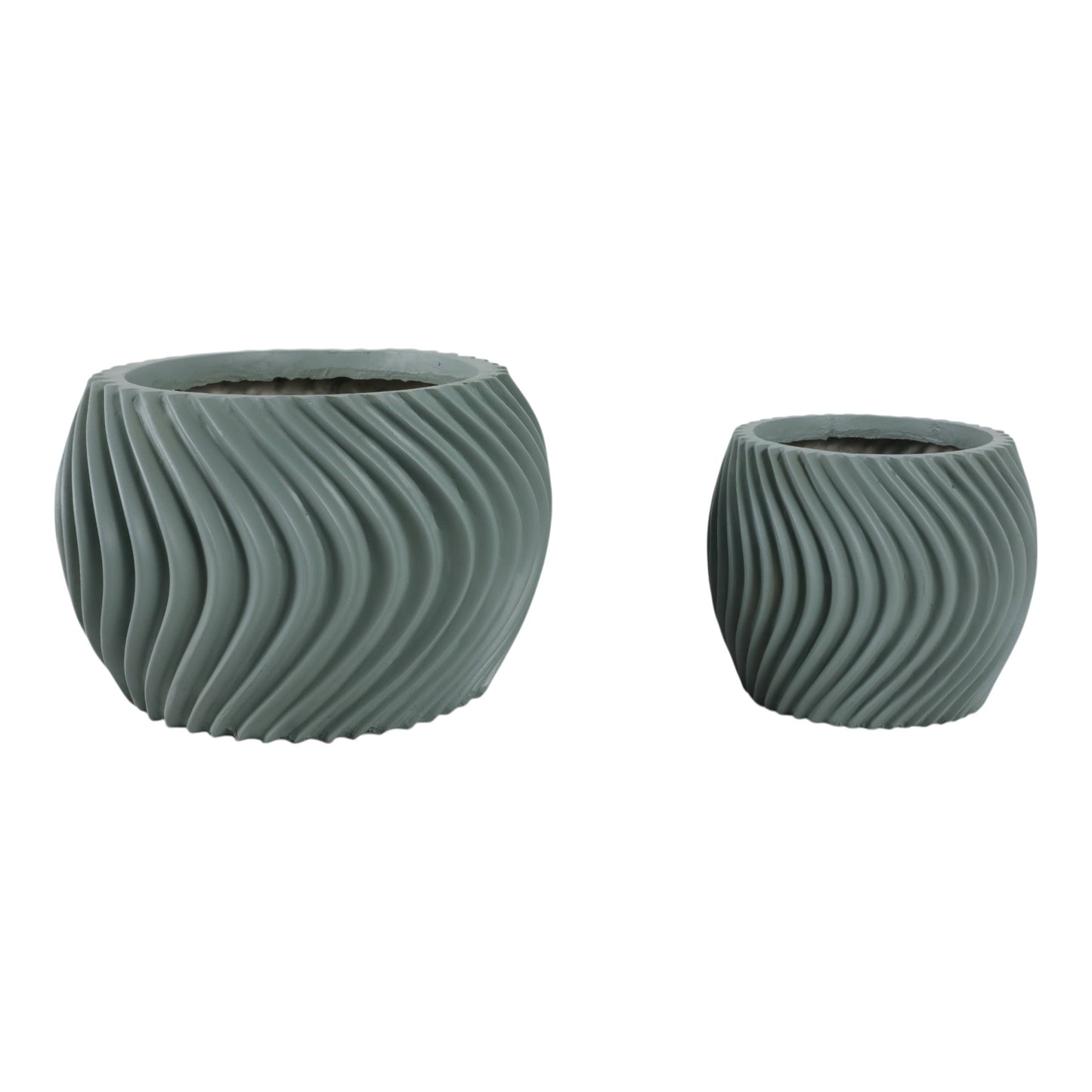 Resin Curvy Lines Rounded Planter Set of 2 - Green, 8/12 in.