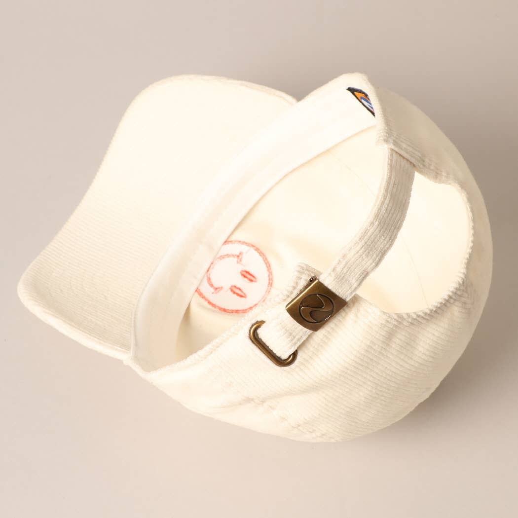 Happy Face Embroidered Corduroy Baseball Cap: LIGHT PINK / ONE SIZE