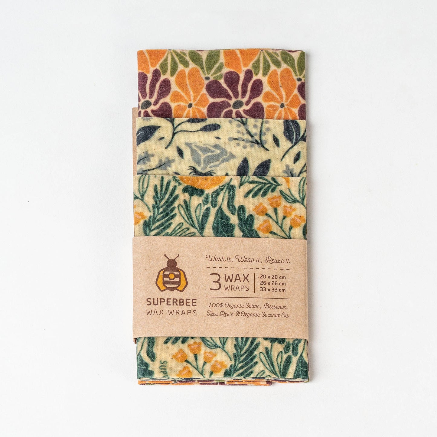 SuperBee - Essentials Set of 3 Beeswax Wraps - Mixed Design
