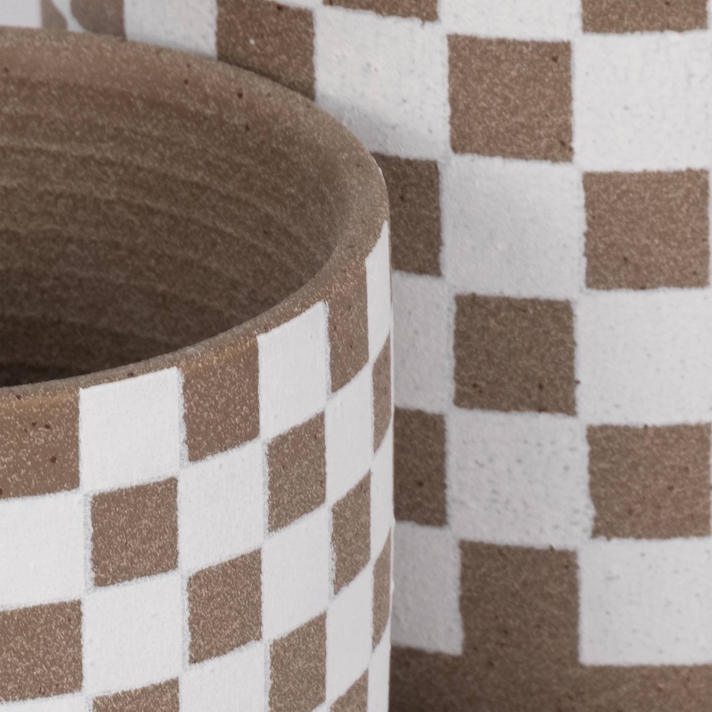 Ceramic Checkerboard Planters Set of 2 - Brown, 5/6 in.