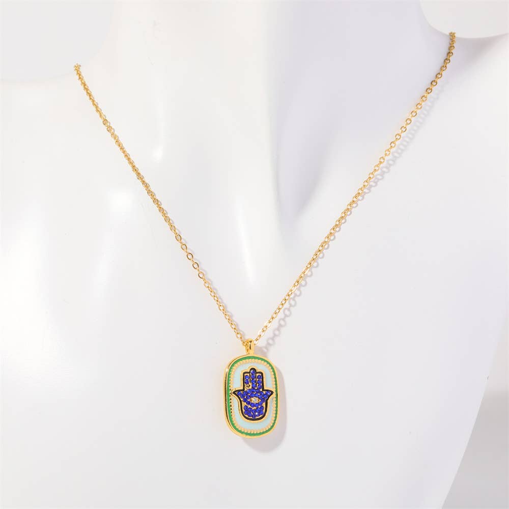 Hamsa Crystal Double Sided Reversible Necklace - 4 pcs