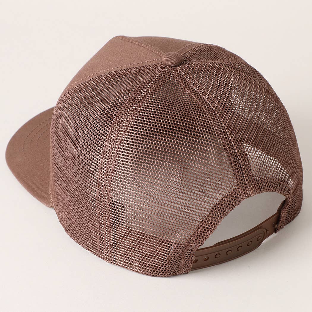 Solid Color Cotton Trucker Hat with Mesh Back: DARK BROWN / ONE SIZE