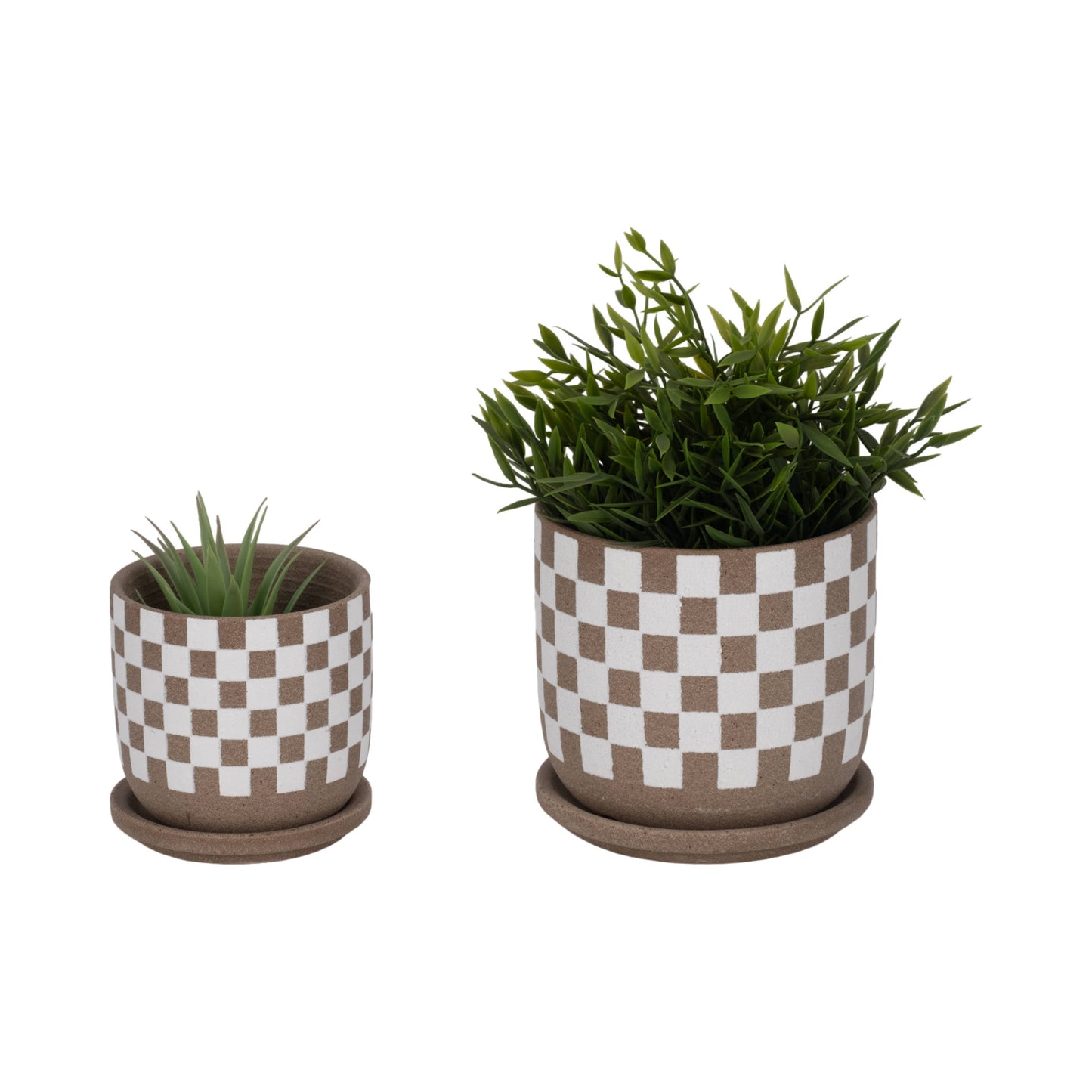 Ceramic Checkerboard Planters Set of 2 - Brown, 5/6 in.