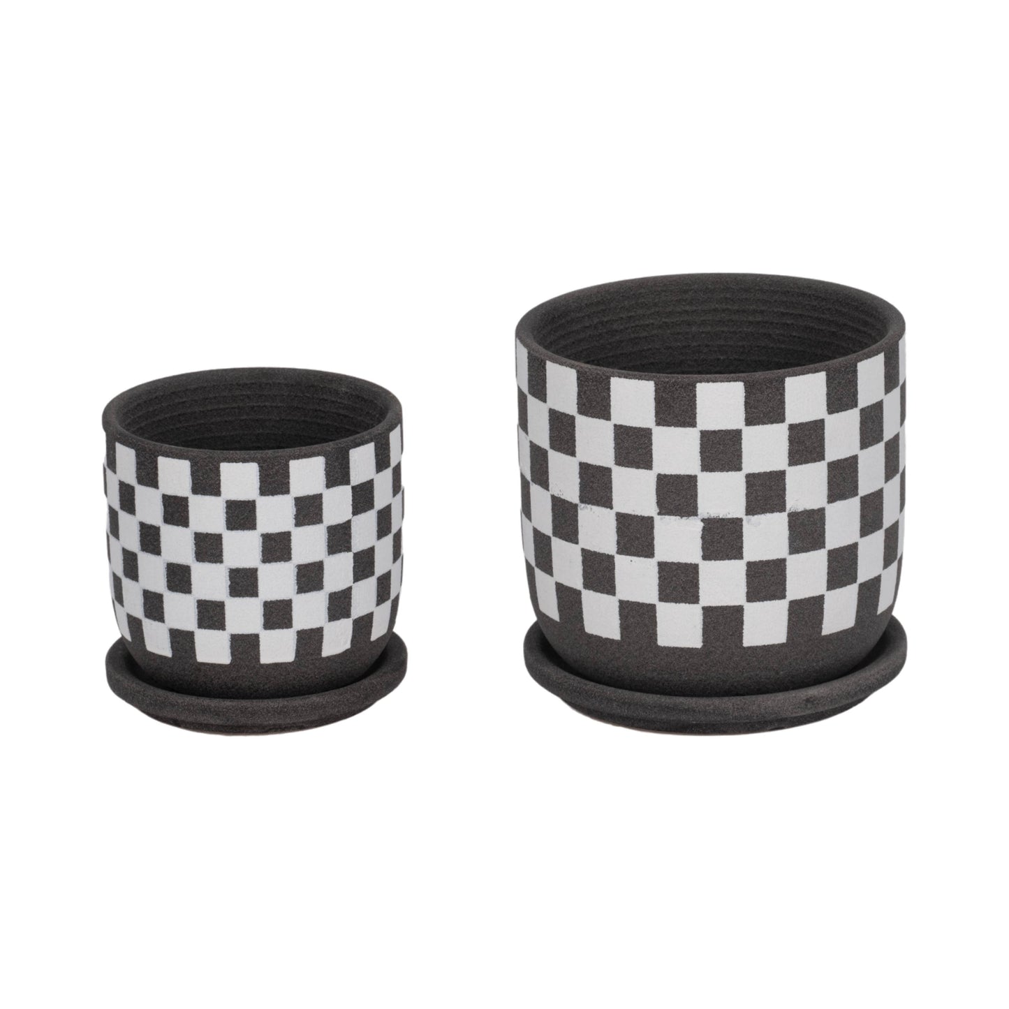 Ceramic Checkerboard Saucer Planters Set - Brown, 5/6 in.