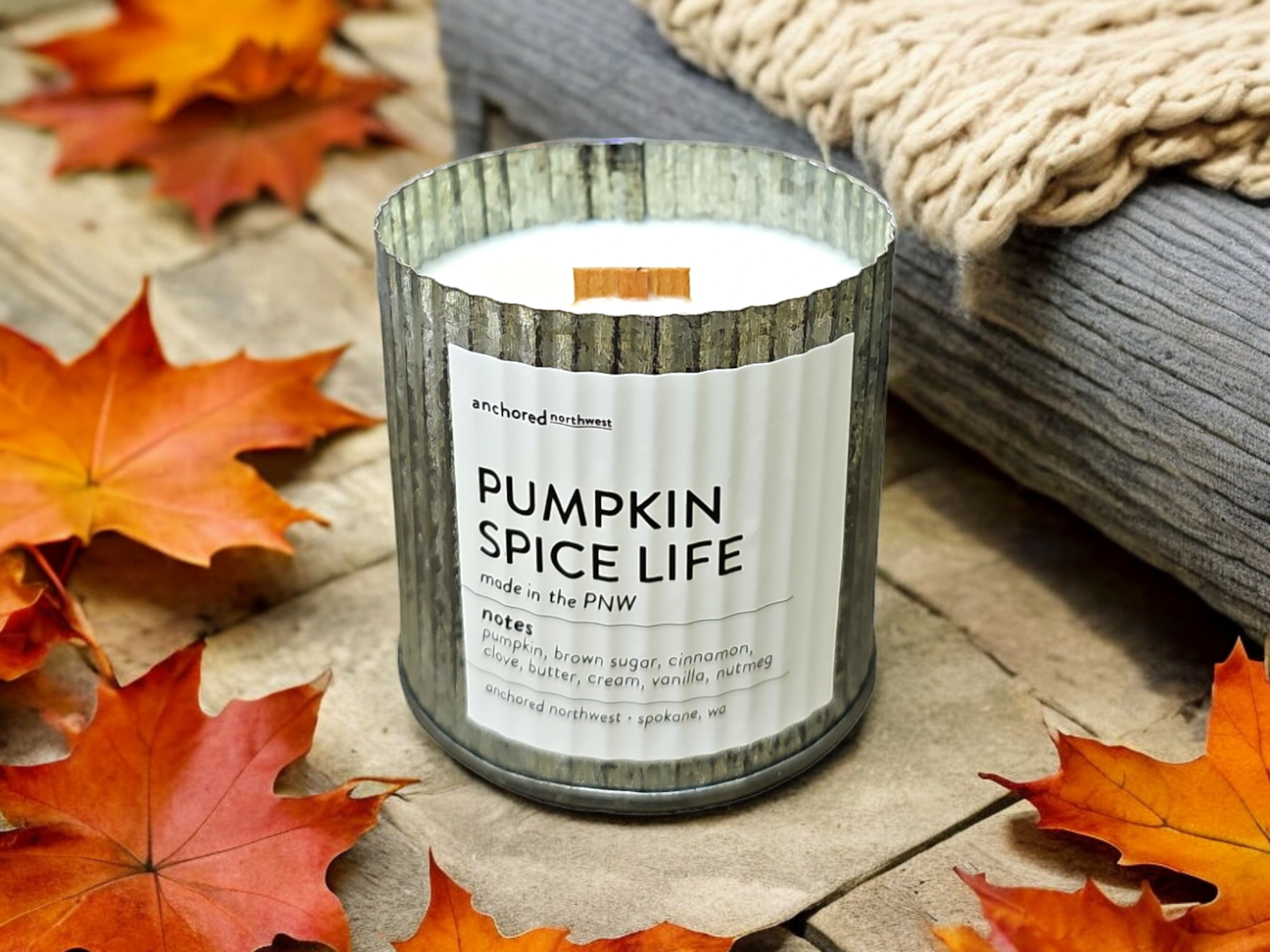 Pumpkin Spice Life Rustic Vintage Farmhouse Wood Wick Candle: 10oz