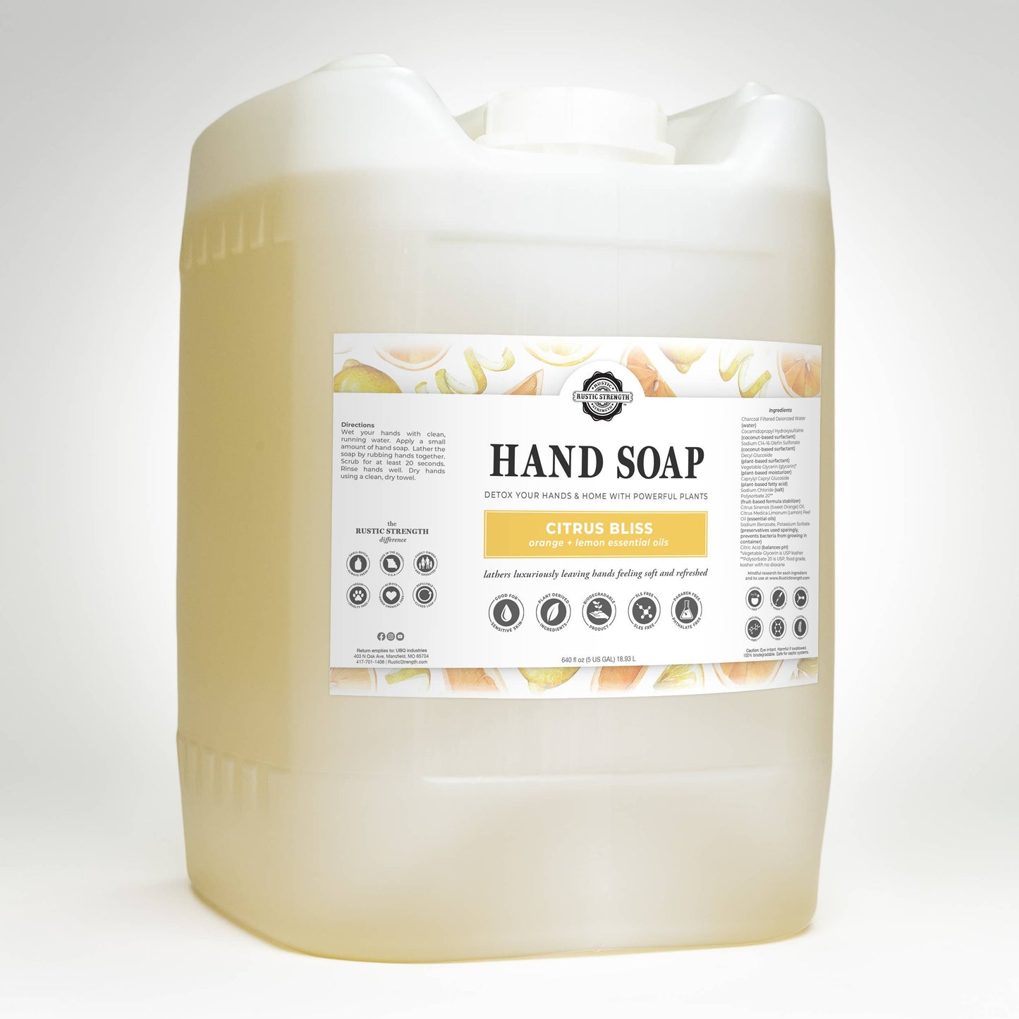 Plant-Based Hand Soap Non-Drying Hypoallergenic Sensitive refill bulk: Citrus Bliss (lemon/orange) / Gallon Glass Jug