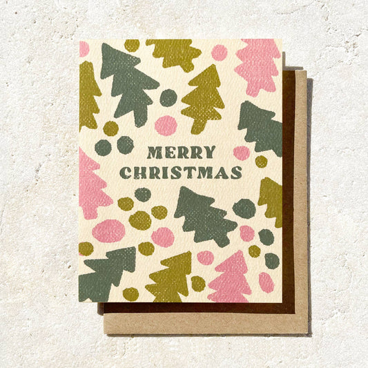 Merry Christmas Tree Card | Playful Holiday Card | Pink