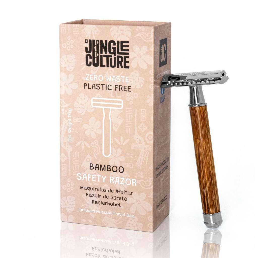 Bamboo Safety Razor - Unisex Eco-Friendly Razors, Zero Waste: Thin Handle / Light Wood Tone