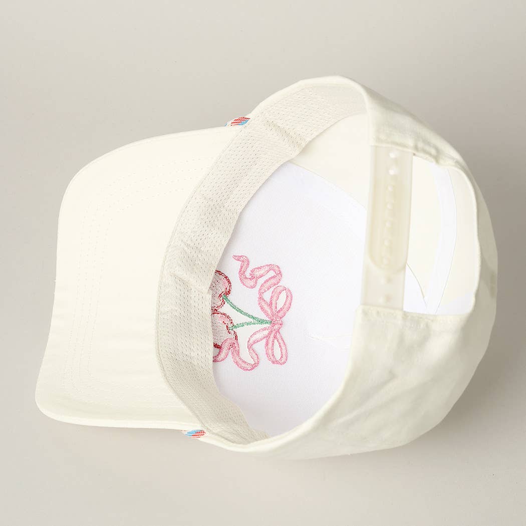 Cherry Ribbon Image Embroidery 5 Panel Trucker Hat: Green / ONE SIZE