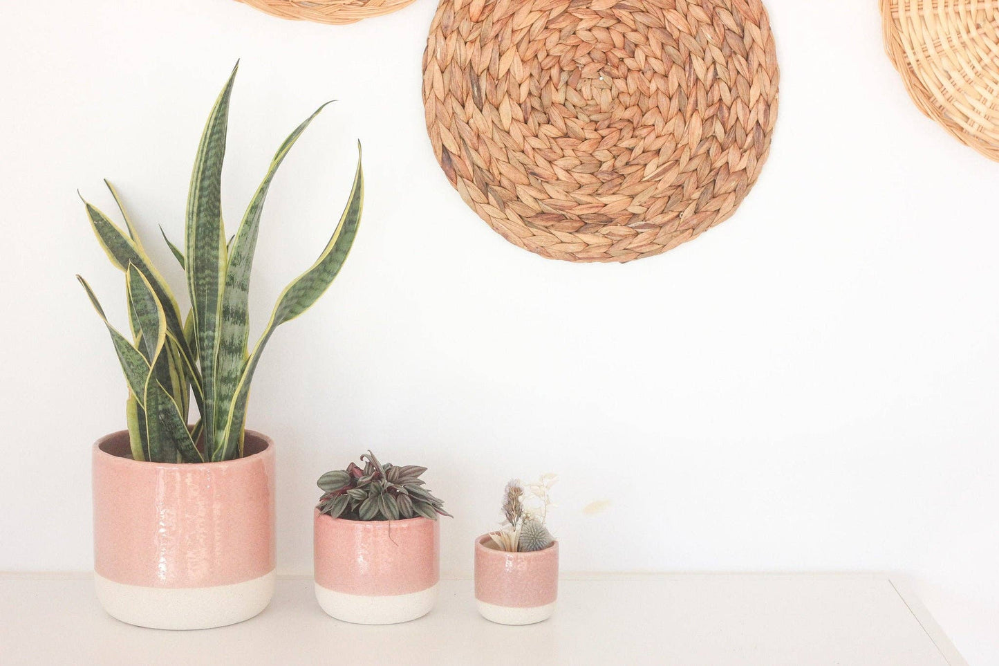 Large Blush Pink Ceramic Planter Pot with Crackle Glaze: 7"