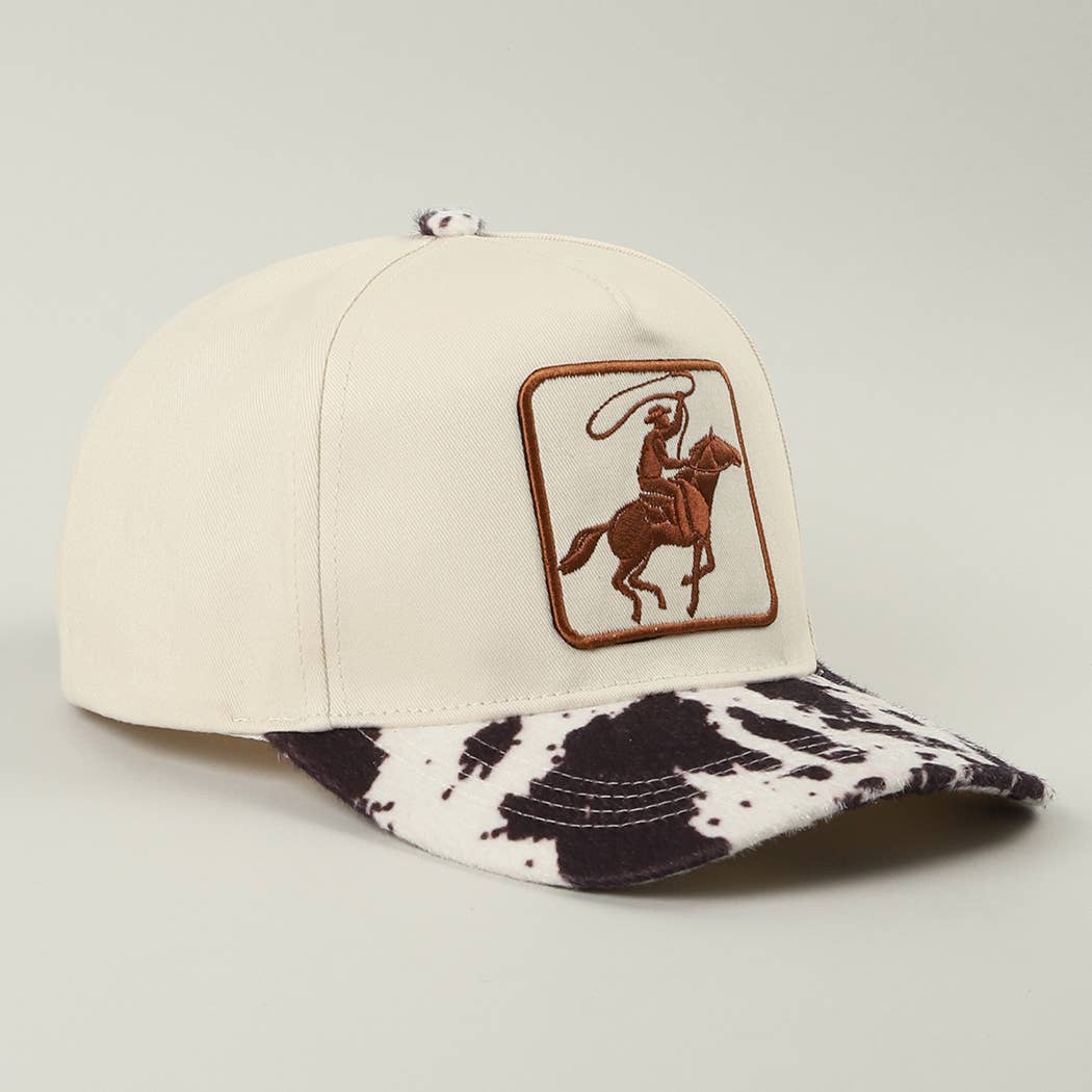 Cowboy Embroidered Patch Animal Print Two-Tone Trucker Hat: BROWN / ONE SIZE