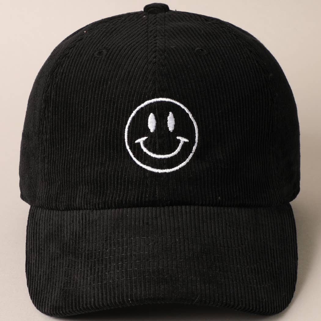 Happy Face Embroidered Corduroy Baseball Cap: LIGHT PINK / ONE SIZE