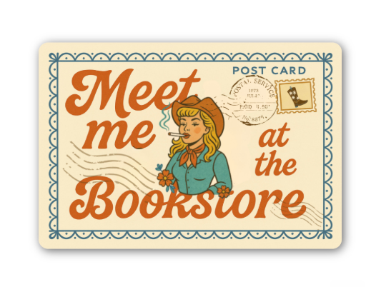 Meet Me at the Bookstore Sticker – Retro Cowgirl Postcard