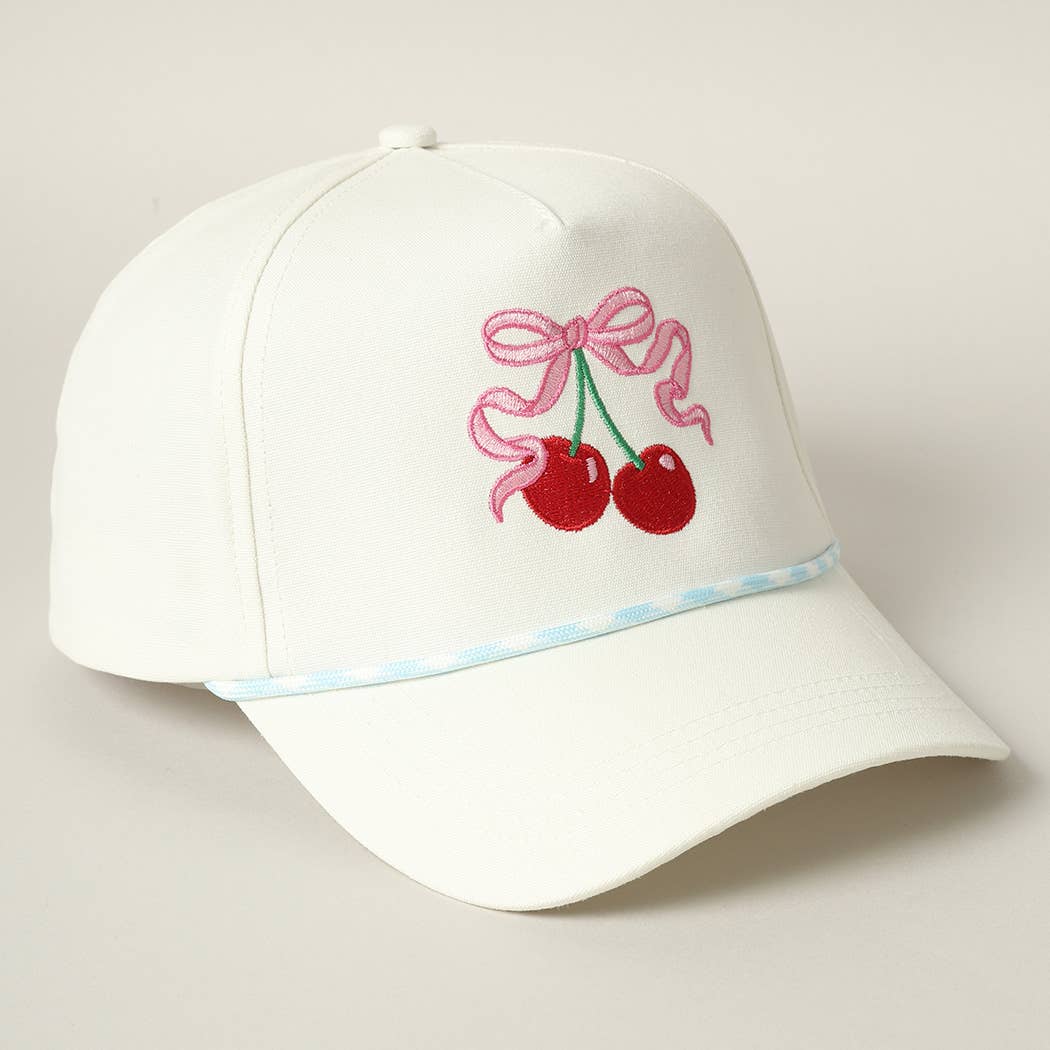 Cherry Ribbon Image Embroidery 5 Panel Trucker Hat: Green / ONE SIZE