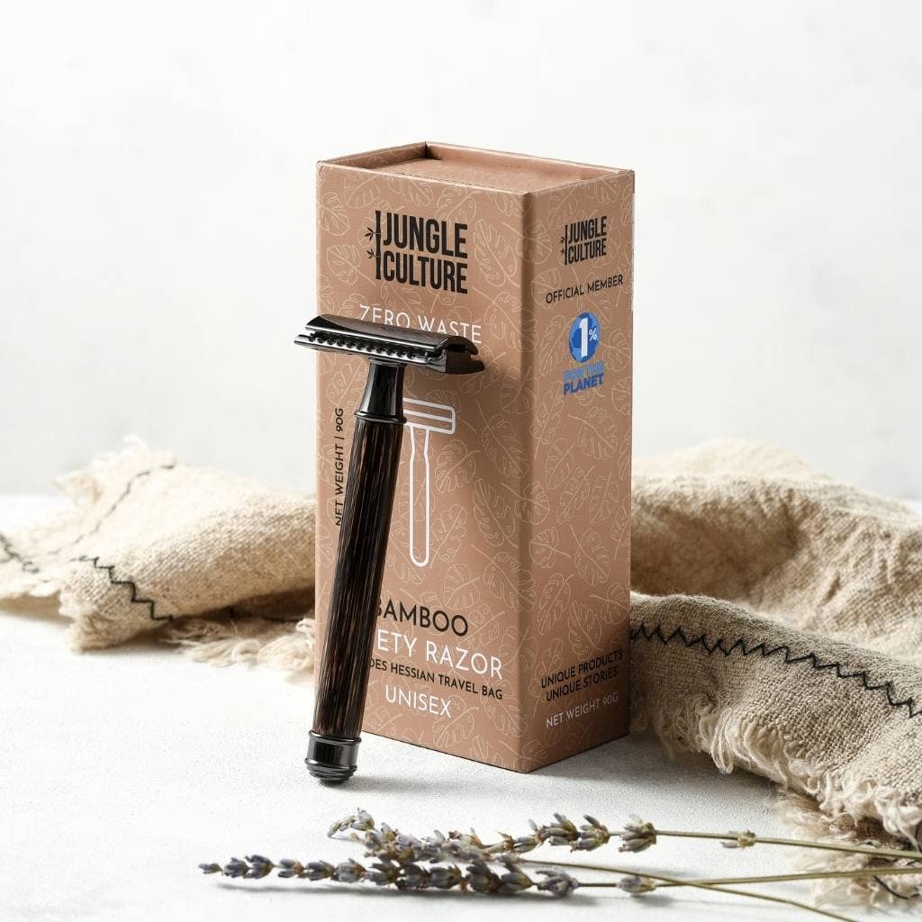 Bamboo Safety Razor - Unisex Eco-Friendly Razors, Zero Waste: Thin Handle / Light Wood Tone